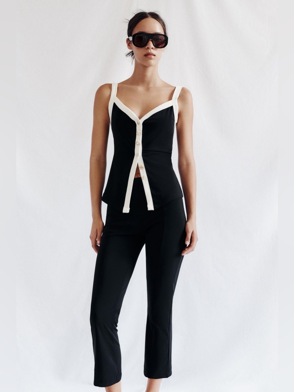 Zara Contrast Button Tank Top in Black
